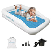 COMMOUDS Portable Toddler Travel Bed with Safety Bumpers, Inflatable Kids Air Mattress with Electric Pump, Baby Blow up Mattress, for Grandma's Home Camping Vacation