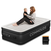 COMMOUDS Queen Air Mattress with Built-in Battery Powered, Removable Pump, 18" High Inflatable Mattress, Portable Blow up Mattress, Air Bed for Camping, Home and Guest