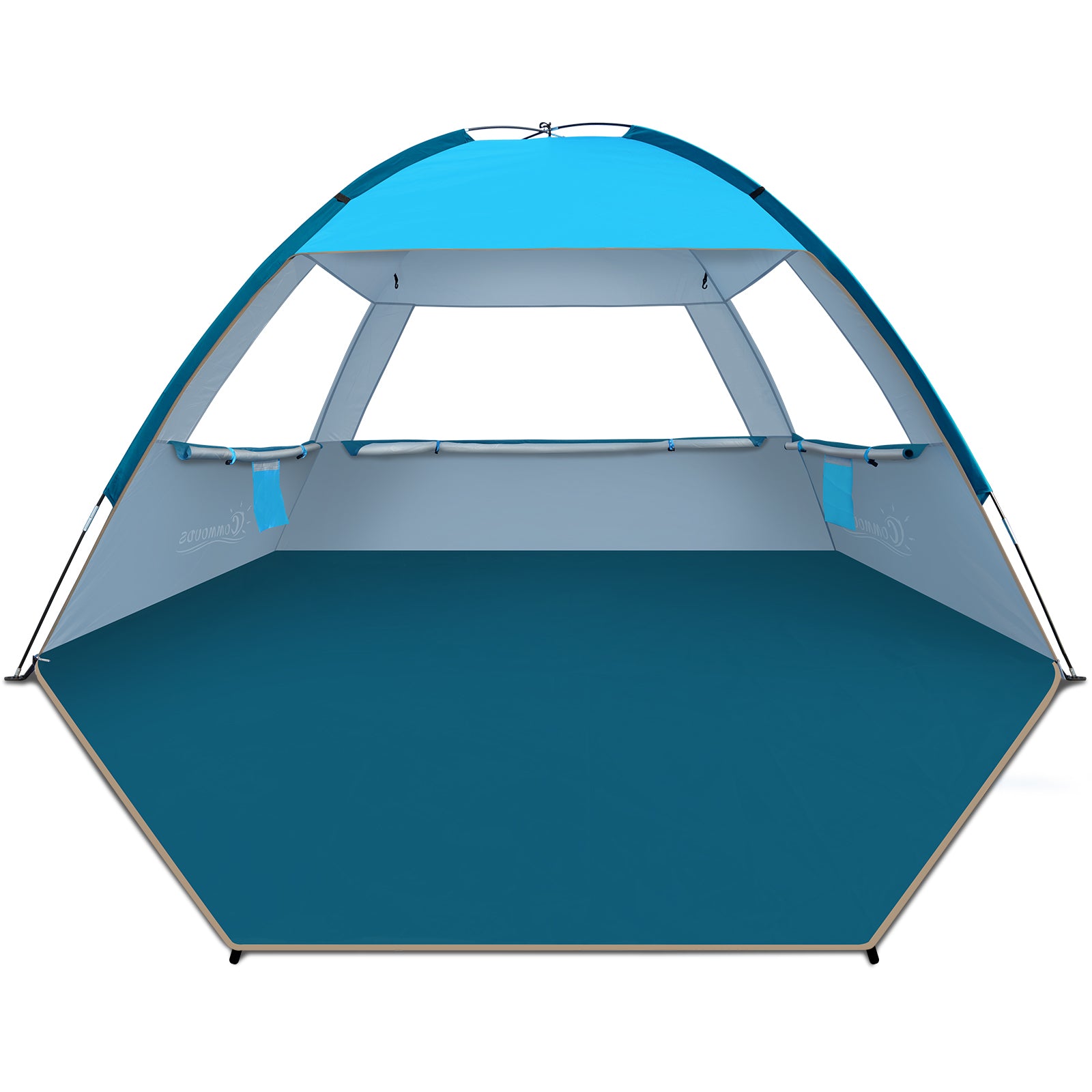 COMMOUDS Beach Tent Sun Shade for 4-5 Person, UPF 50+ Beach Sun Shelter Canopy Tent, Lightweight, Easy Set Up and Carry (Sky Blue)
