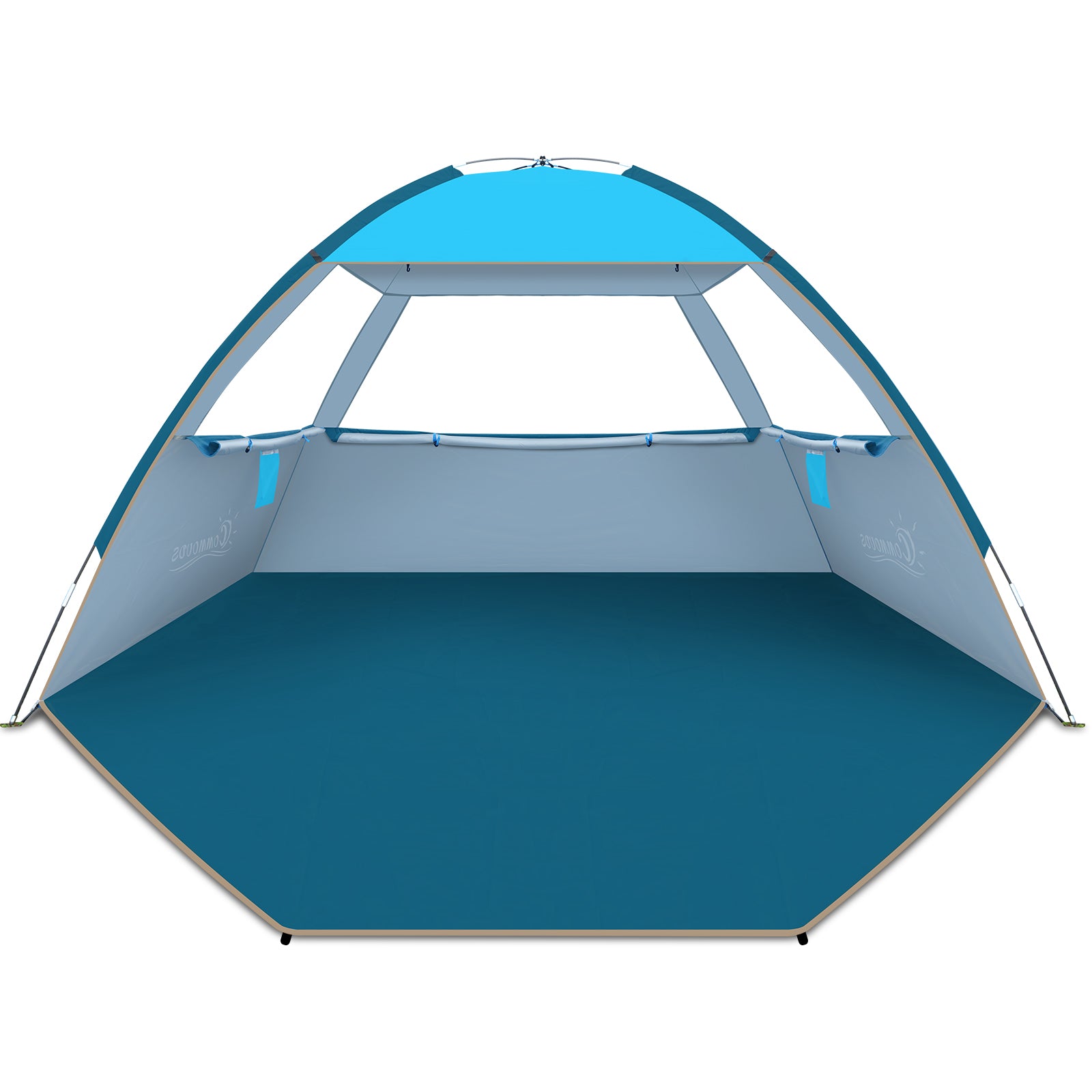 COMMOUDS Beach Tent Sun Shade for 6-8 Person, UPF 50+ Beach Sun Shelter Canopy Tent, Lightweight, Easy Set Up and Carry (Sky Blue)