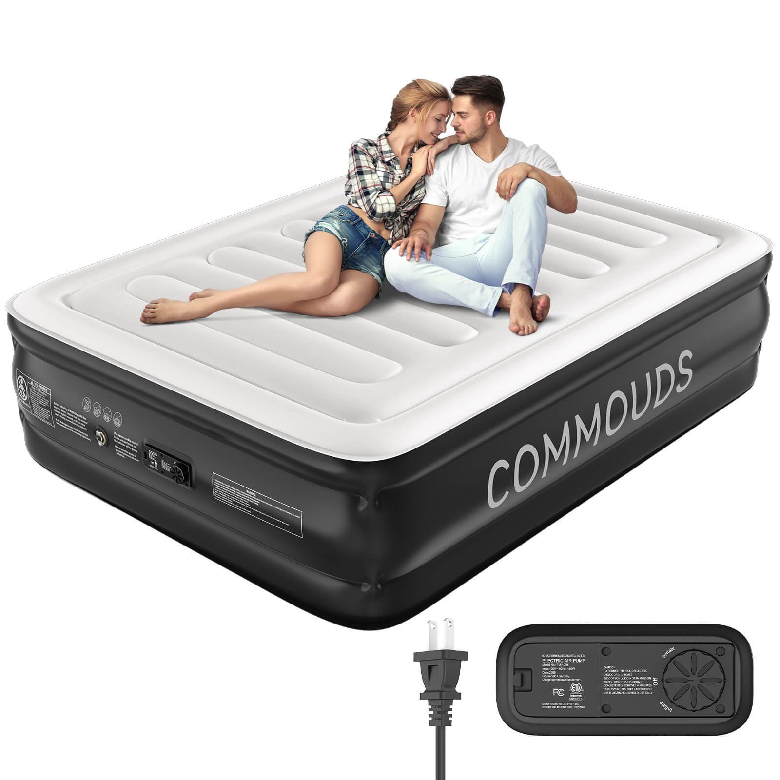 COMMOUDS Air Mattress with Built-in Pump, 18" Raised Blow up Mattress, Comfort Inflatable Mattress with Waterproof Flocked Top, Portable Airbed for Guests, Camping, Home & Travel Use, 660lbs Max