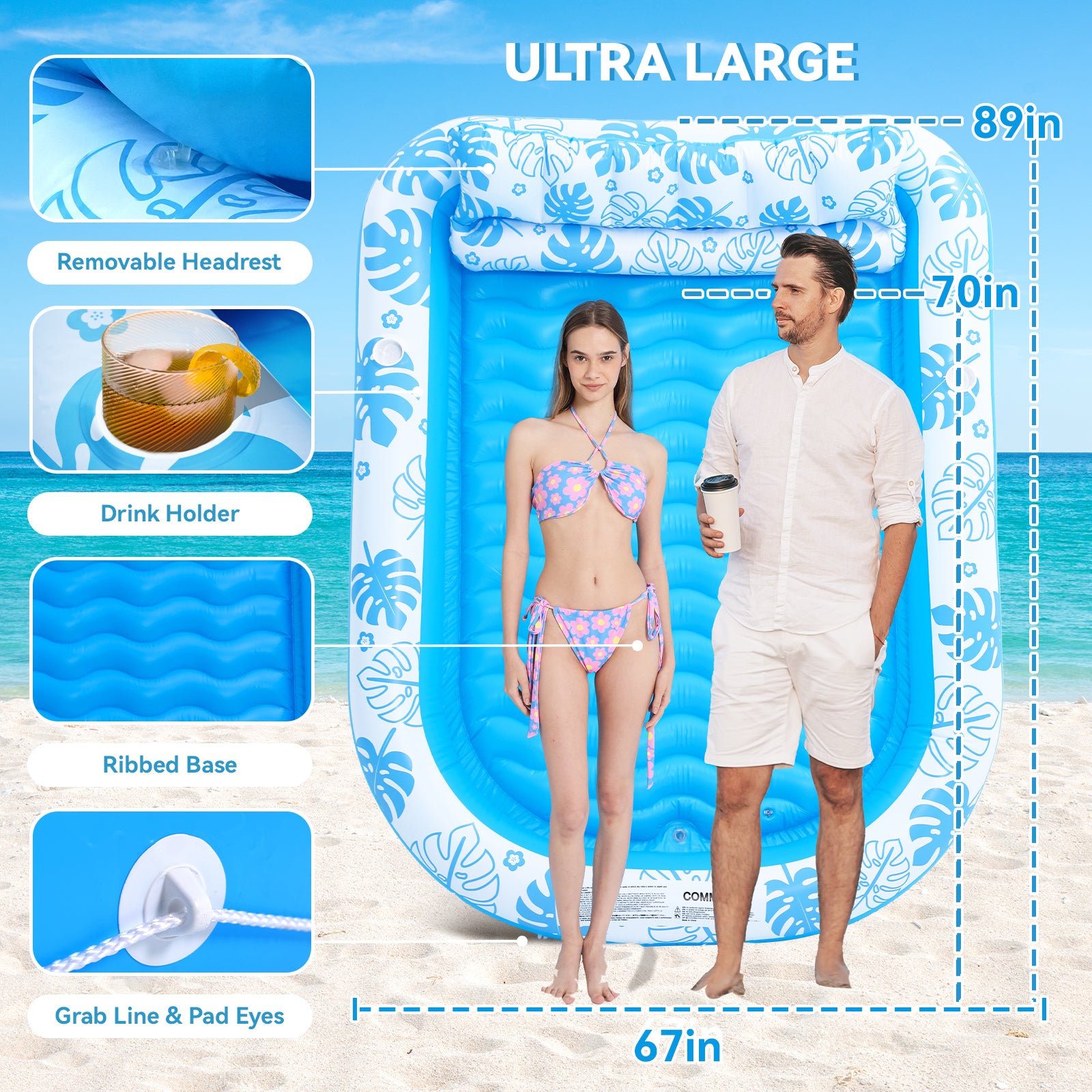 COMMOUDS Inflatable Tanning Pool Lounger Float, Large Suntan Tub Sunbathing Pool for Adults Water Lounge Tanning Raft Float, Blow Up Ball Pit