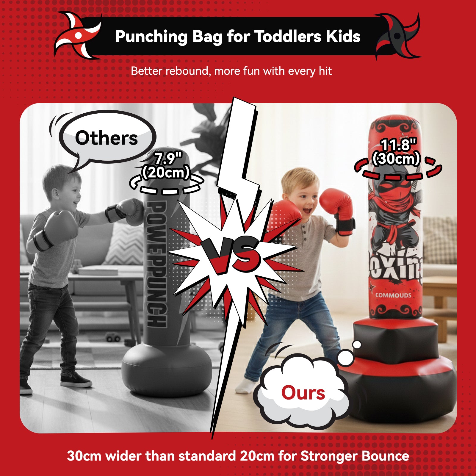 COMMOUDS 67inch Punching Bag for Kids, Inflatable Kids Boxing Set with Gloves, Fast Rebound Punching Bag for Practicing Karate, Taekwondo, MMA, Christmas/Birthday Gift for Boys Girls, Ages 6-14