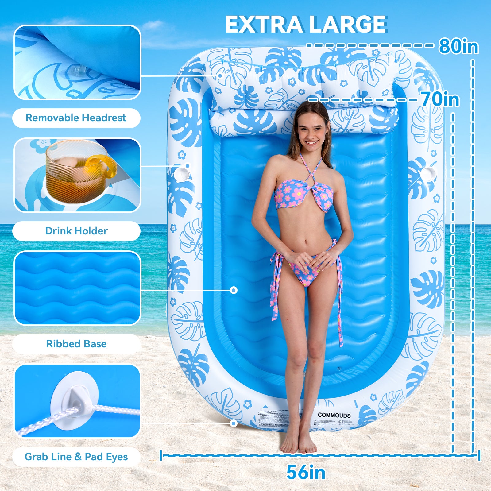 COMMOUDS Inflatable Tanning Pool Lounger Float, Large Suntan Tub Sunbathing Pool for Adults Water Lounge Tanning Raft Float, Blow Up Ball Pit