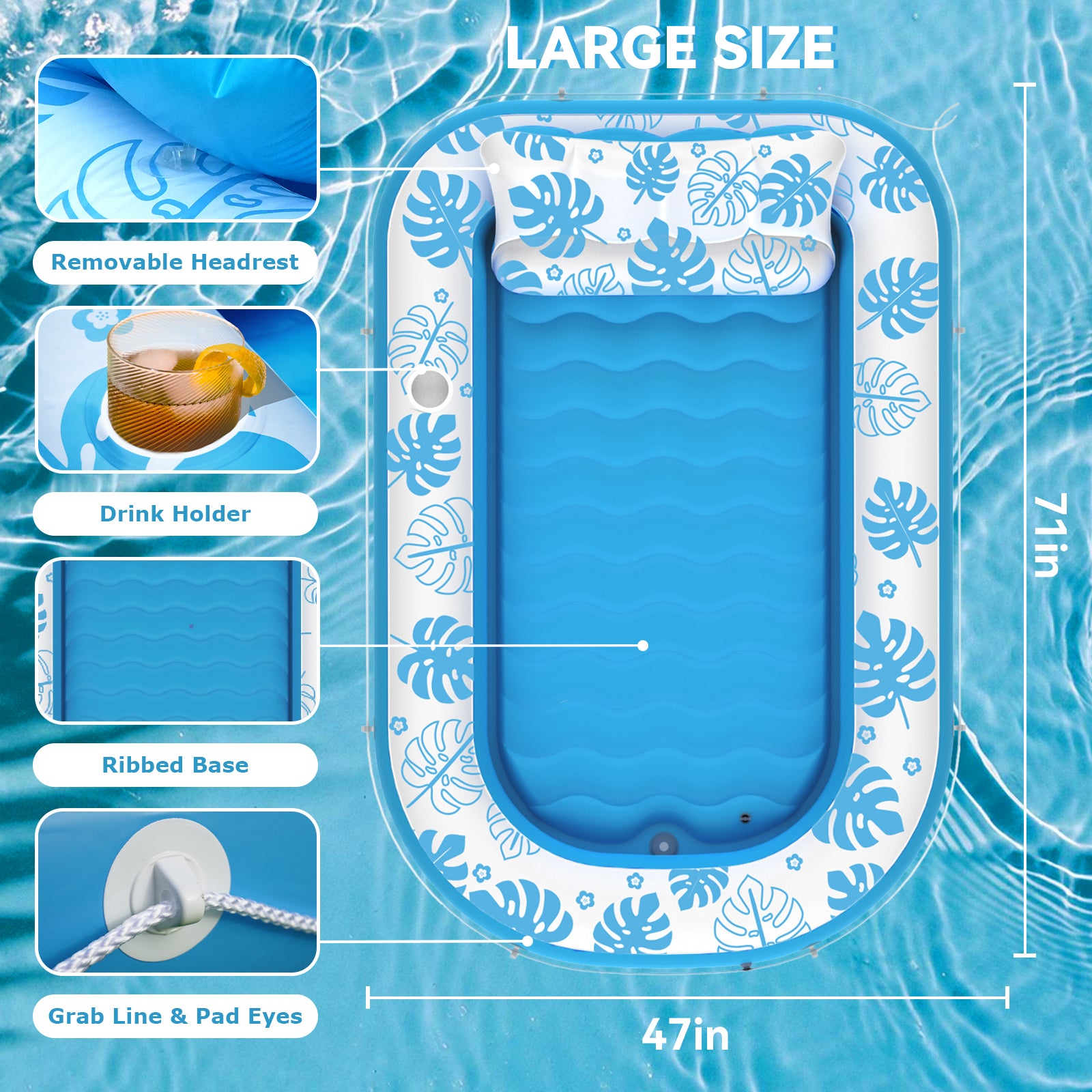COMMOUDS Inflatable Tanning Pool Lounger Float, Large Suntan Tub Sunbathing Pool for Adults Water Lounge Tanning Raft Float, Blow Up Ball Pit