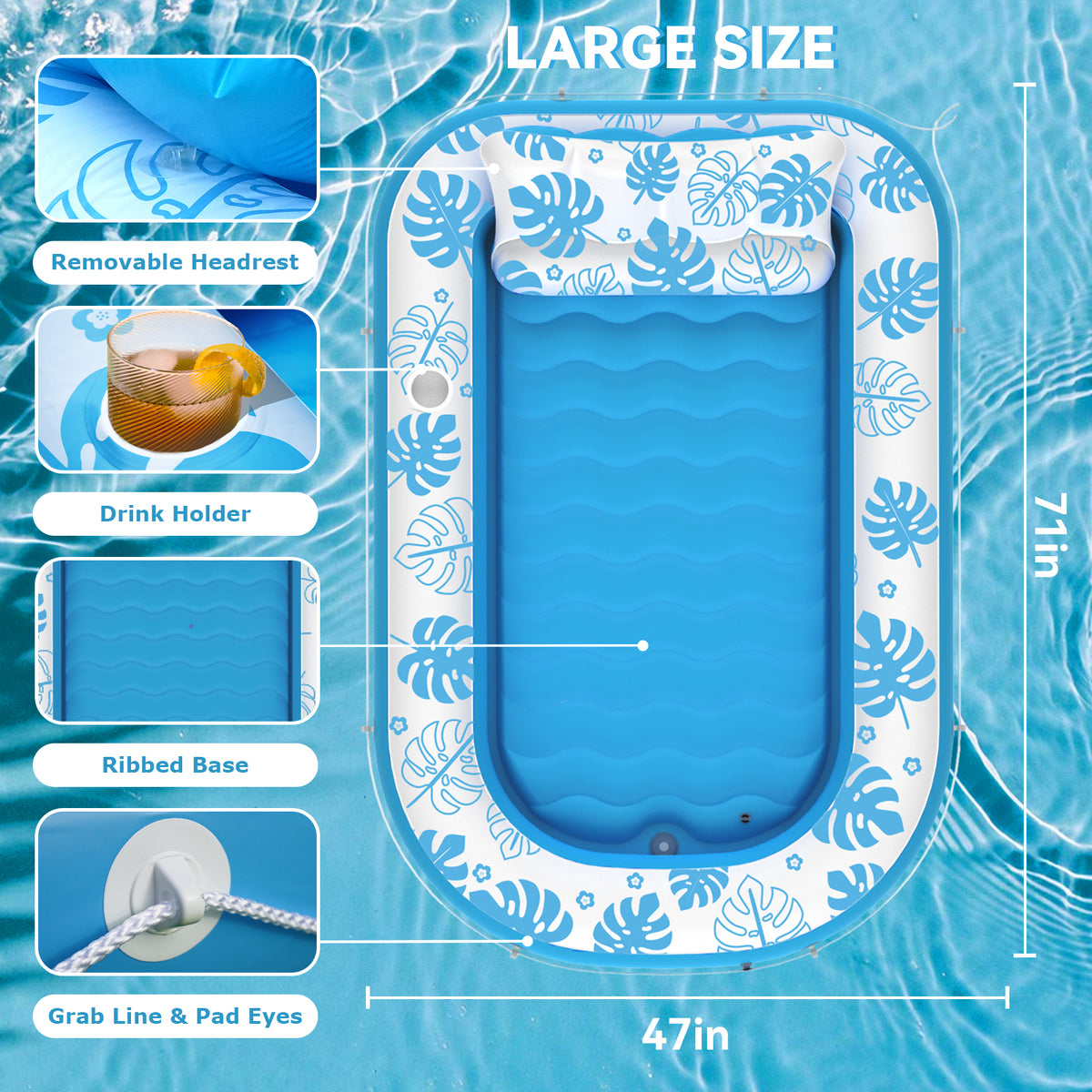 COMMOUDS Inflatable Tanning Pool Lounger Float, Large Suntan Tub Sunbathing Pool for Adults Water Lounge Tanning Raft Float, Blow Up Ball Pit