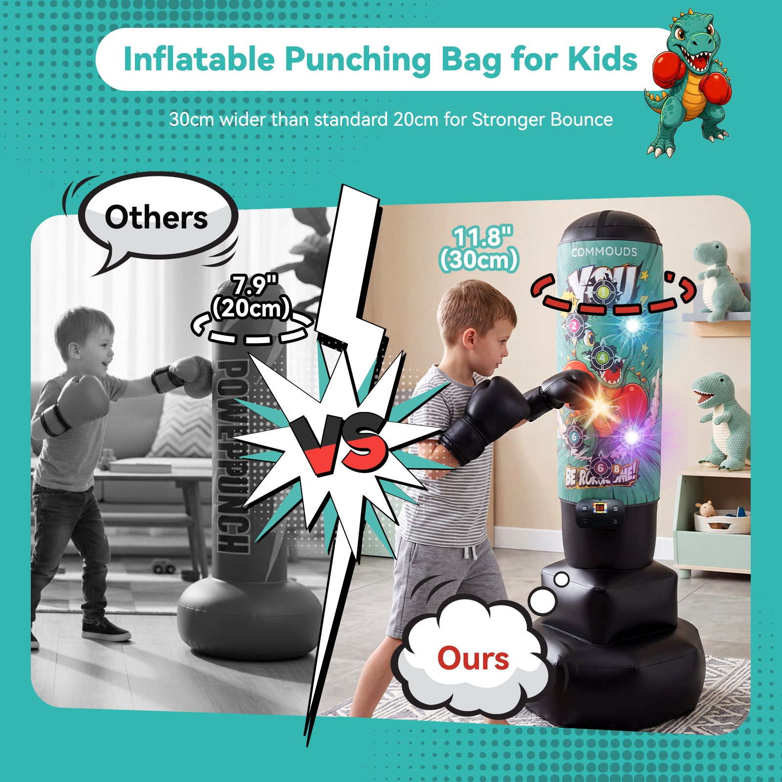 COMMOUDS 67" Kids Punching Bag with Digital Scoring, Inflatable Boxing Set Ages 6-14