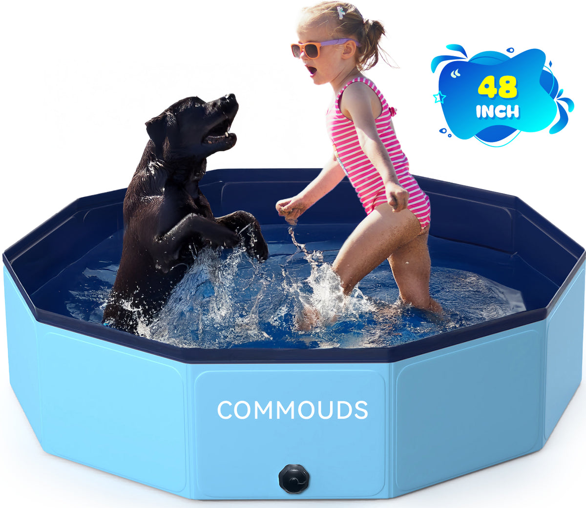 COMMOUDS Foldable Dog Pool, Collapsible Hard Plastic Dog Kiddie Swimming Pool, Portable Pet Bath Tub Wading Pool for Kids and Puppy Small Medium Large Dog