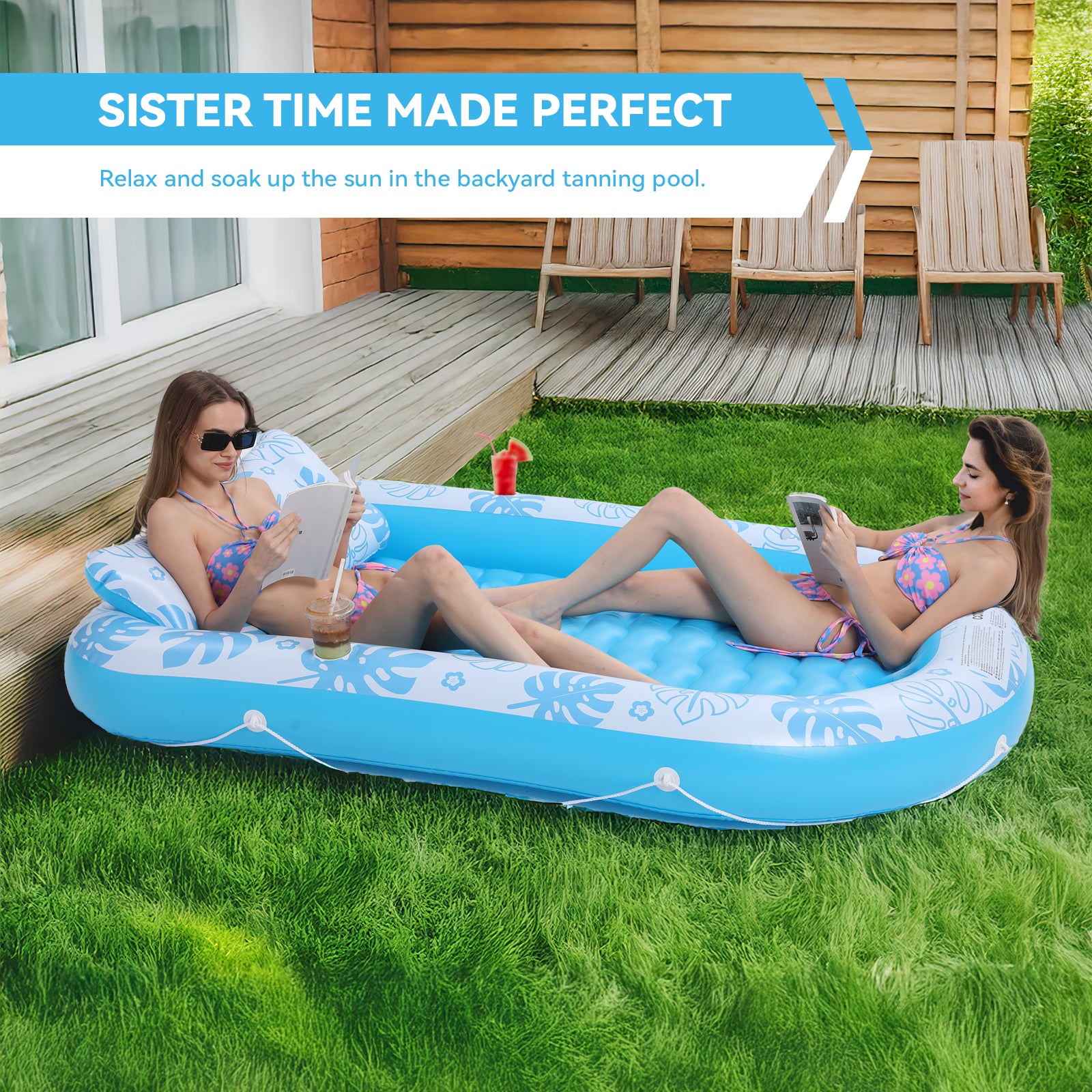 COMMOUDS Inflatable Tanning Pool Lounger Float, Large Suntan Tub Sunbathing Pool for Adults Water Lounge Tanning Raft Float, Blow Up Ball Pit