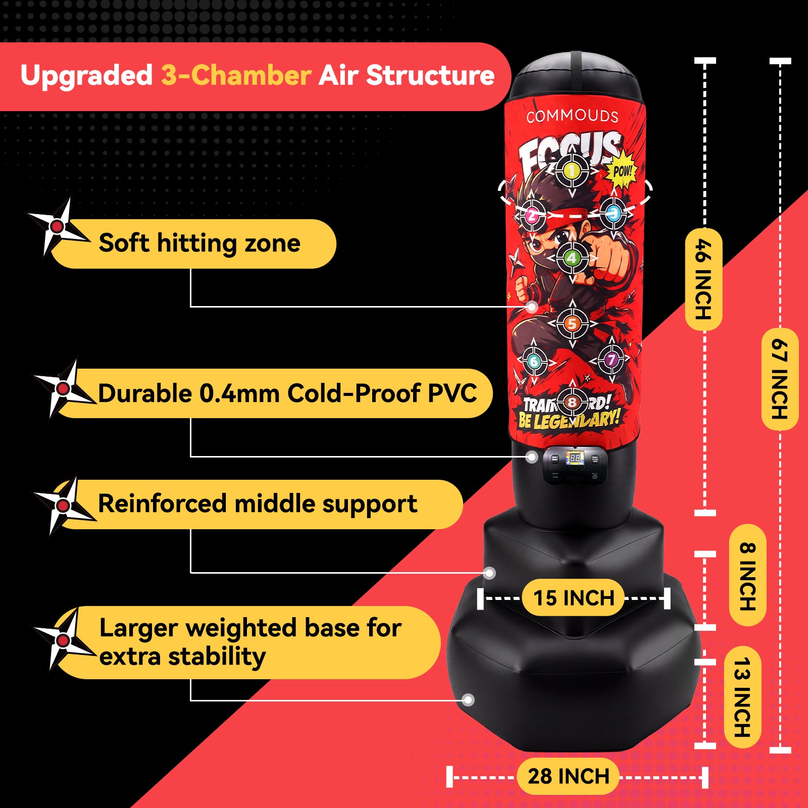 COMMOUDS 67" Kids Punching Bag with Digital Scoring, Inflatable Boxing Set Ages 6-14