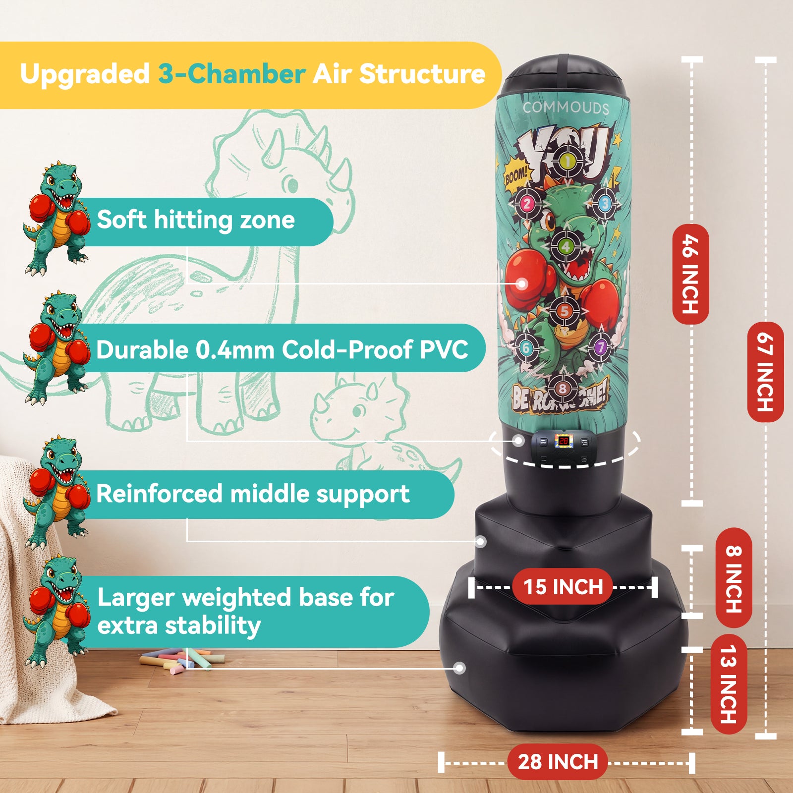 COMMOUDS 67" Kids Punching Bag with Digital Scoring, Inflatable Boxing Set Ages 6-14