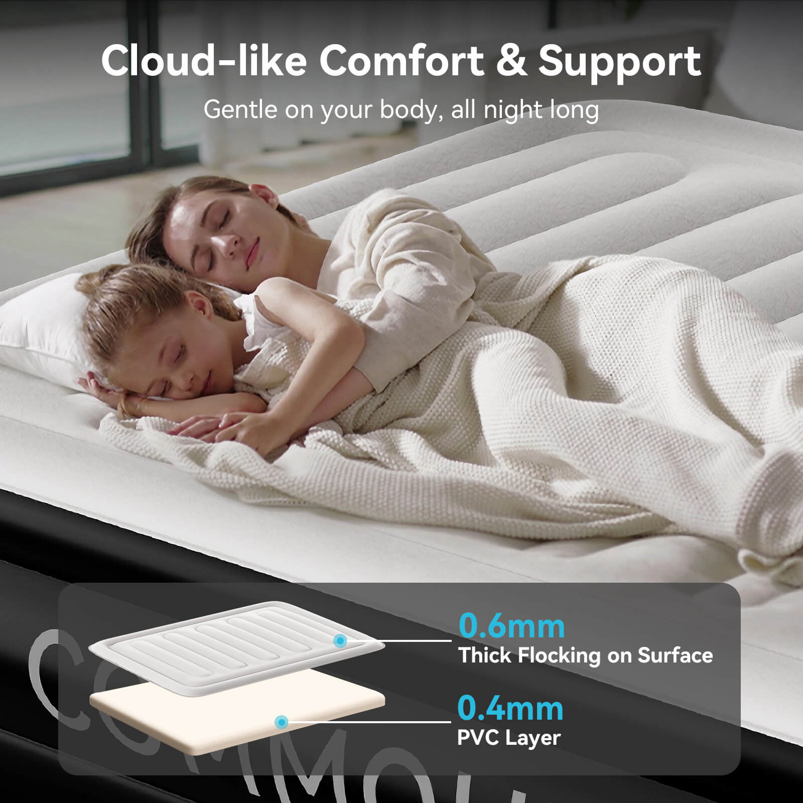 COMMOUDS Air Mattress with Built-in Pump, 18" Raised Blow up Mattress, Comfort Inflatable Mattress with Waterproof Flocked Top, Portable Airbed for Guests, Camping, Home & Travel Use, 660lbs Max