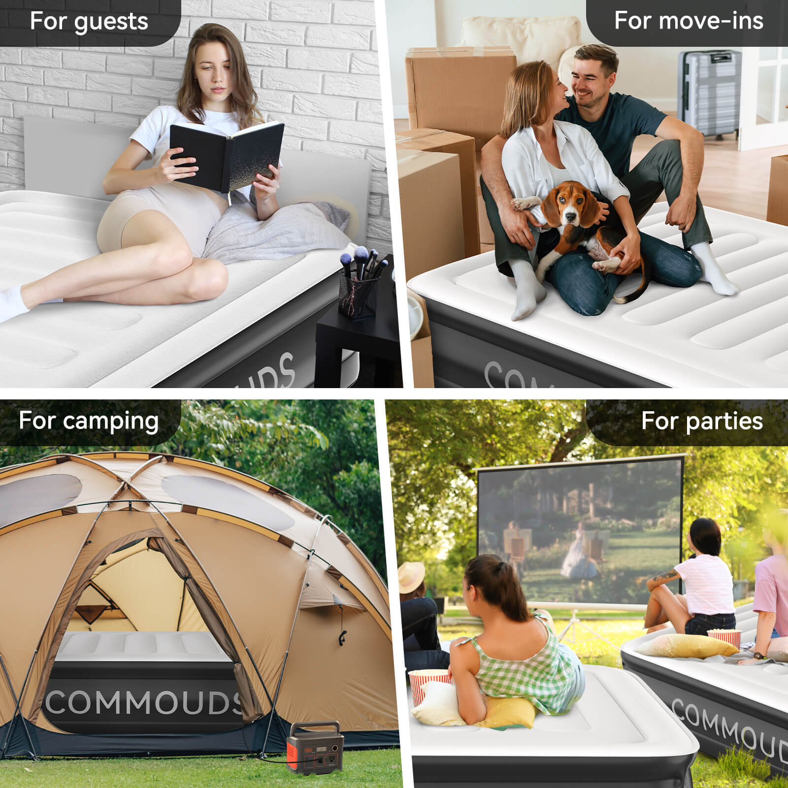 COMMOUDS Air Mattress with Built-in Pump, 18" Raised Blow up Mattress, Comfort Inflatable Mattress with Waterproof Flocked Top, Portable Airbed for Guests, Camping, Home & Travel Use, 660lbs Max