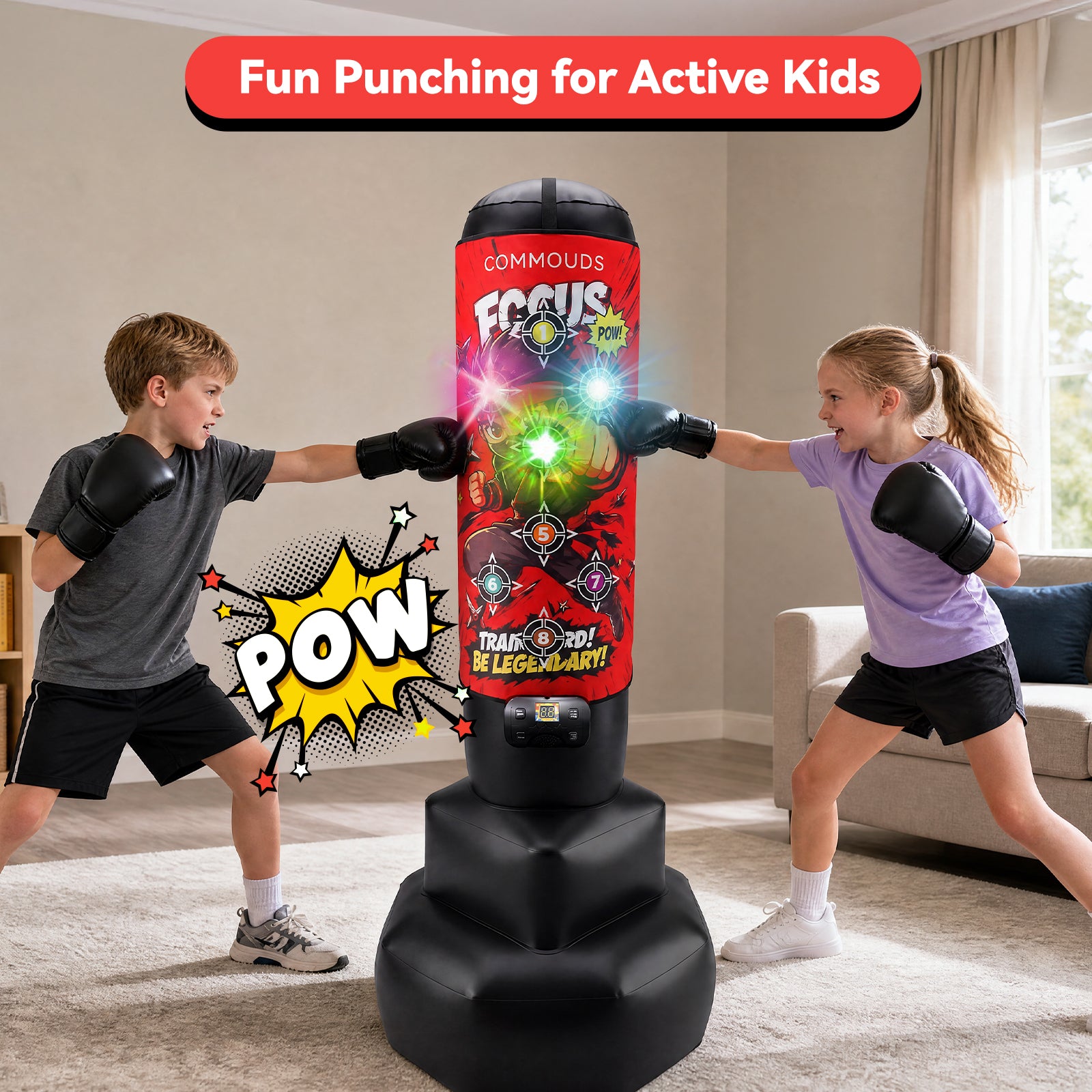 COMMOUDS 67" Kids Punching Bag with Digital Scoring, Inflatable Boxing Set Ages 6-14