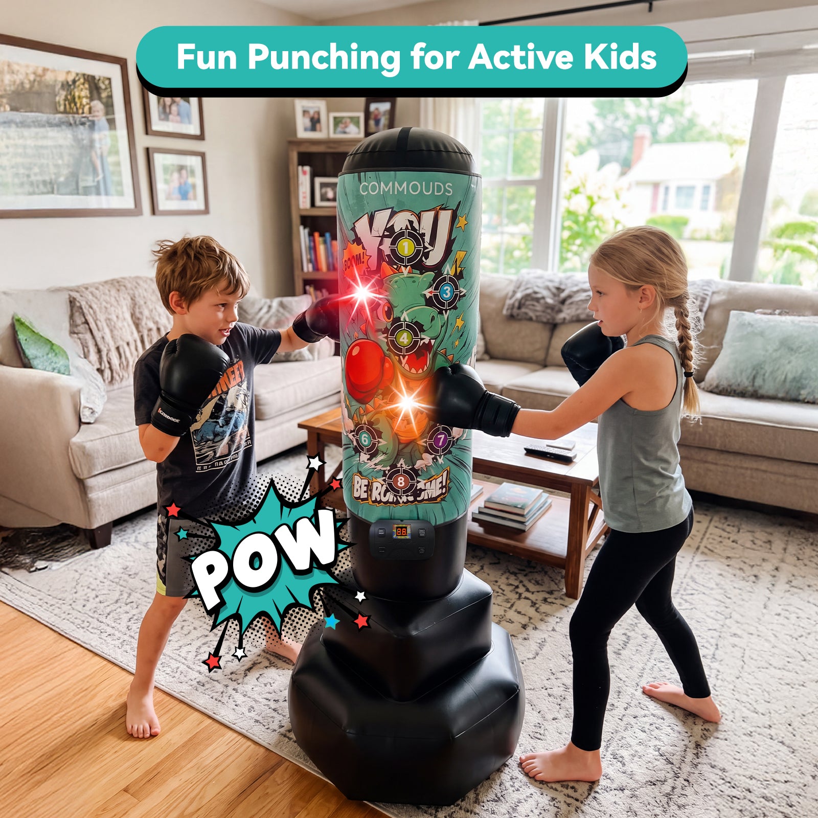 COMMOUDS 67" Kids Punching Bag with Digital Scoring, Inflatable Boxing Set Ages 6-14
