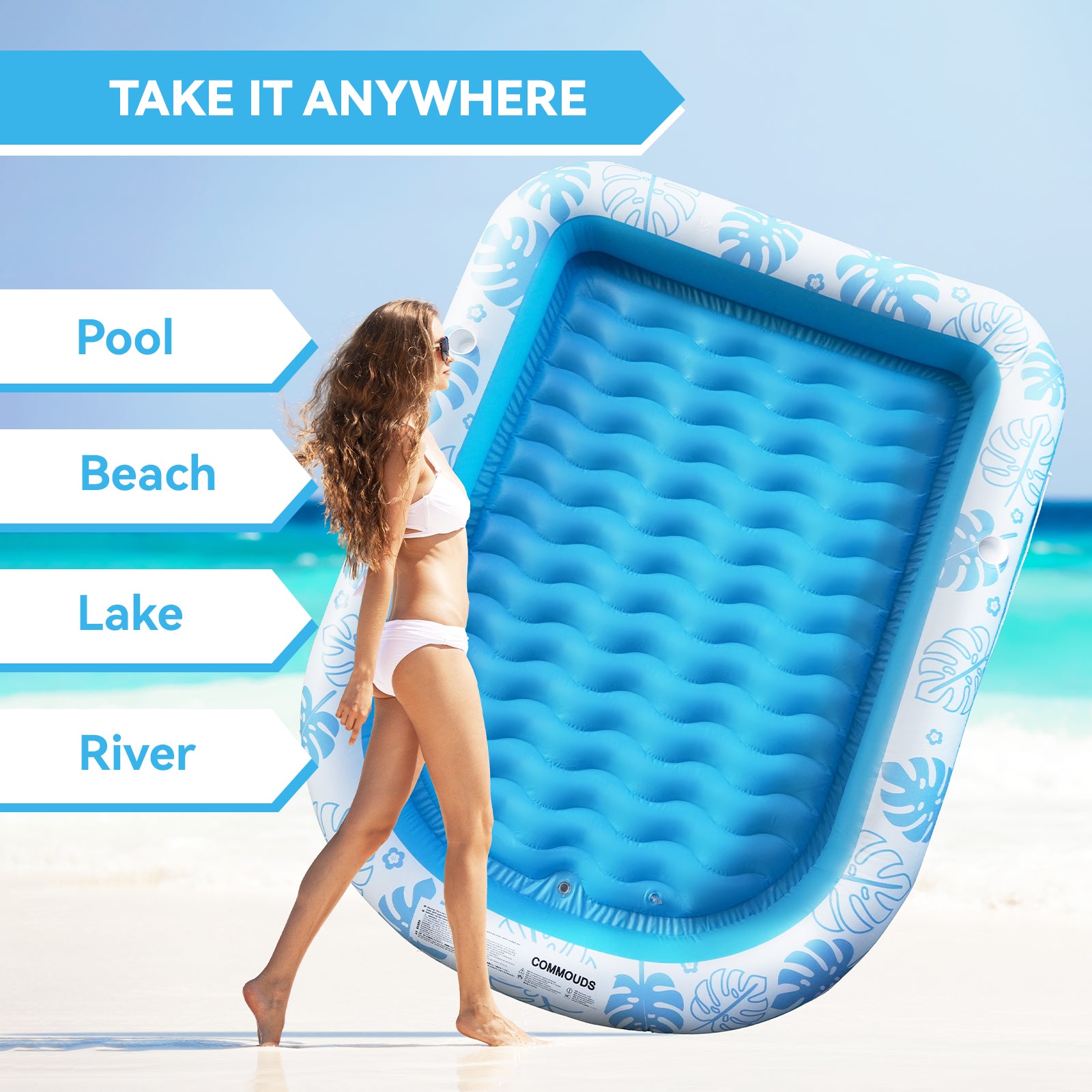 COMMOUDS Inflatable Tanning Pool Lounger Float, Large Suntan Tub Sunbathing Pool for Adults Water Lounge Tanning Raft Float, Blow Up Ball Pit