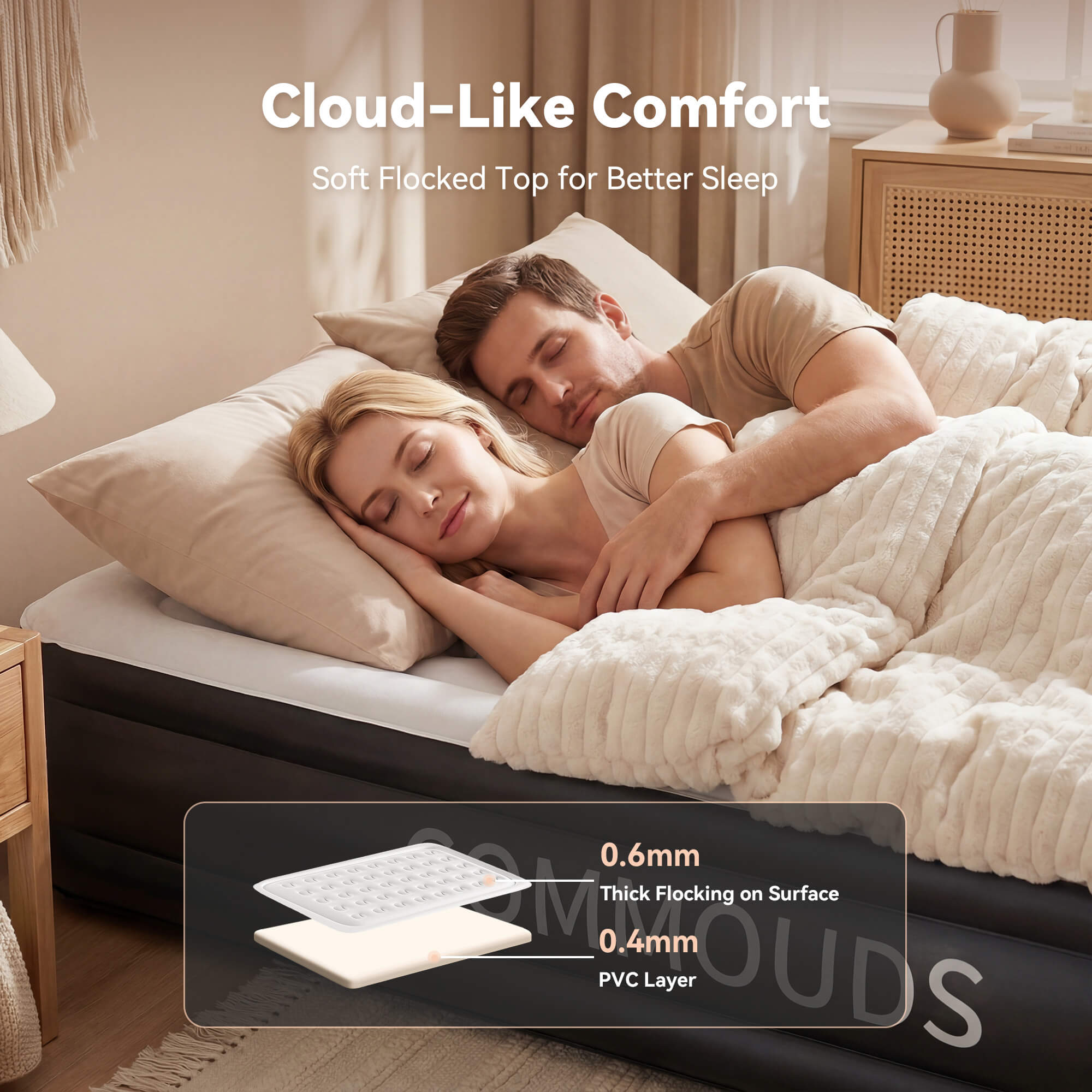 COMMOUDS Air Mattress with Built-in Pump, Raised Inflatable Bed with Waterproof Flocked Top for Guests, Camping & Travel