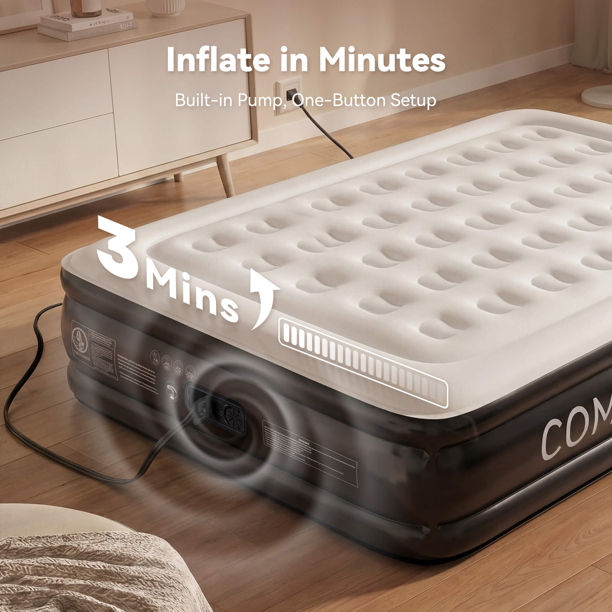 COMMOUDS Air Mattress with Built-in Pump, Raised Inflatable Bed with Waterproof Flocked Top for Guests, Camping & Travel