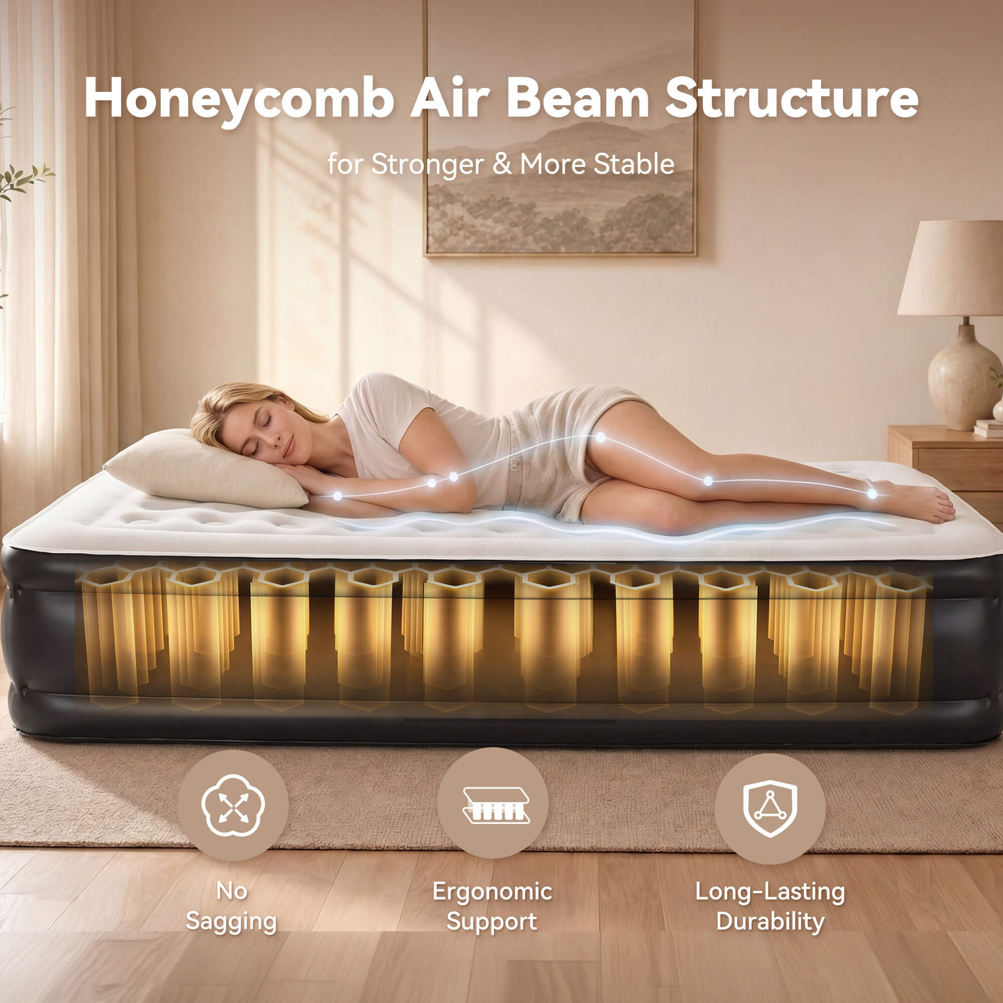 COMMOUDS Air Mattress with Built-in Pump, Raised Inflatable Bed with Waterproof Flocked Top for Guests, Camping & Travel