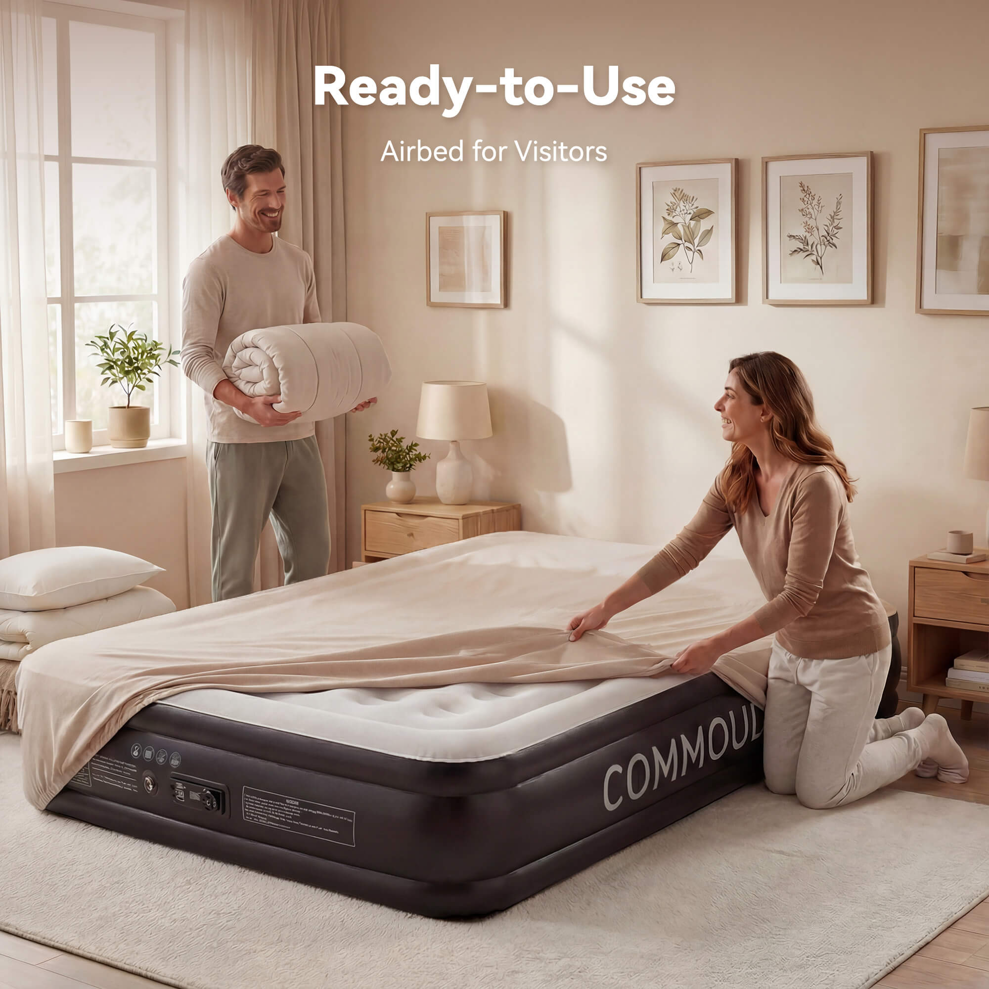 COMMOUDS Air Mattress with Built-in Pump, Raised Inflatable Bed with Waterproof Flocked Top for Guests, Camping & Travel