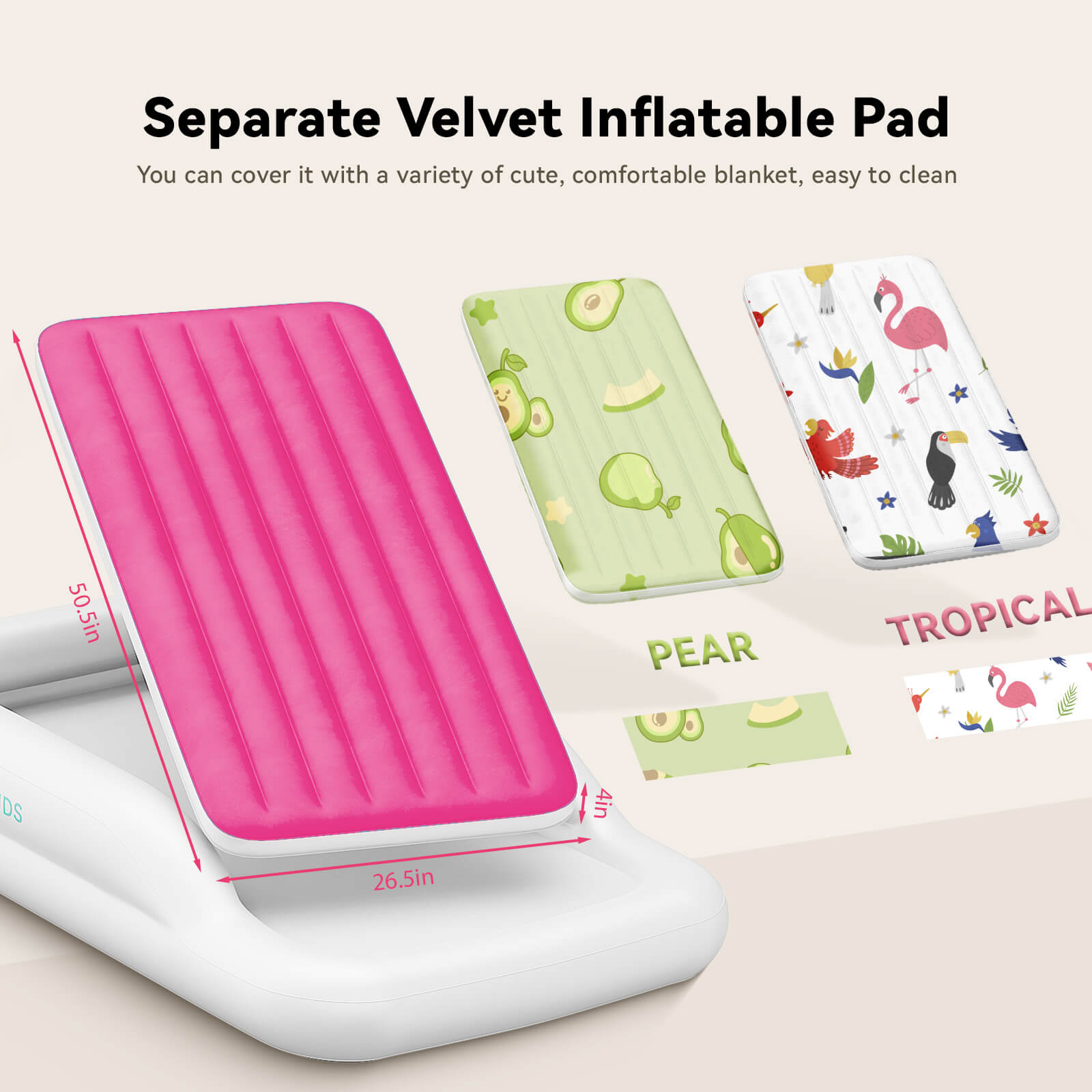 COMMOUDS Portable Toddler Travel Bed with Safety Bumpers, Inflatable Kids Air Mattress with Electric Pump, Baby Blow up Mattress, for Grandma's Home Camping Vacation
