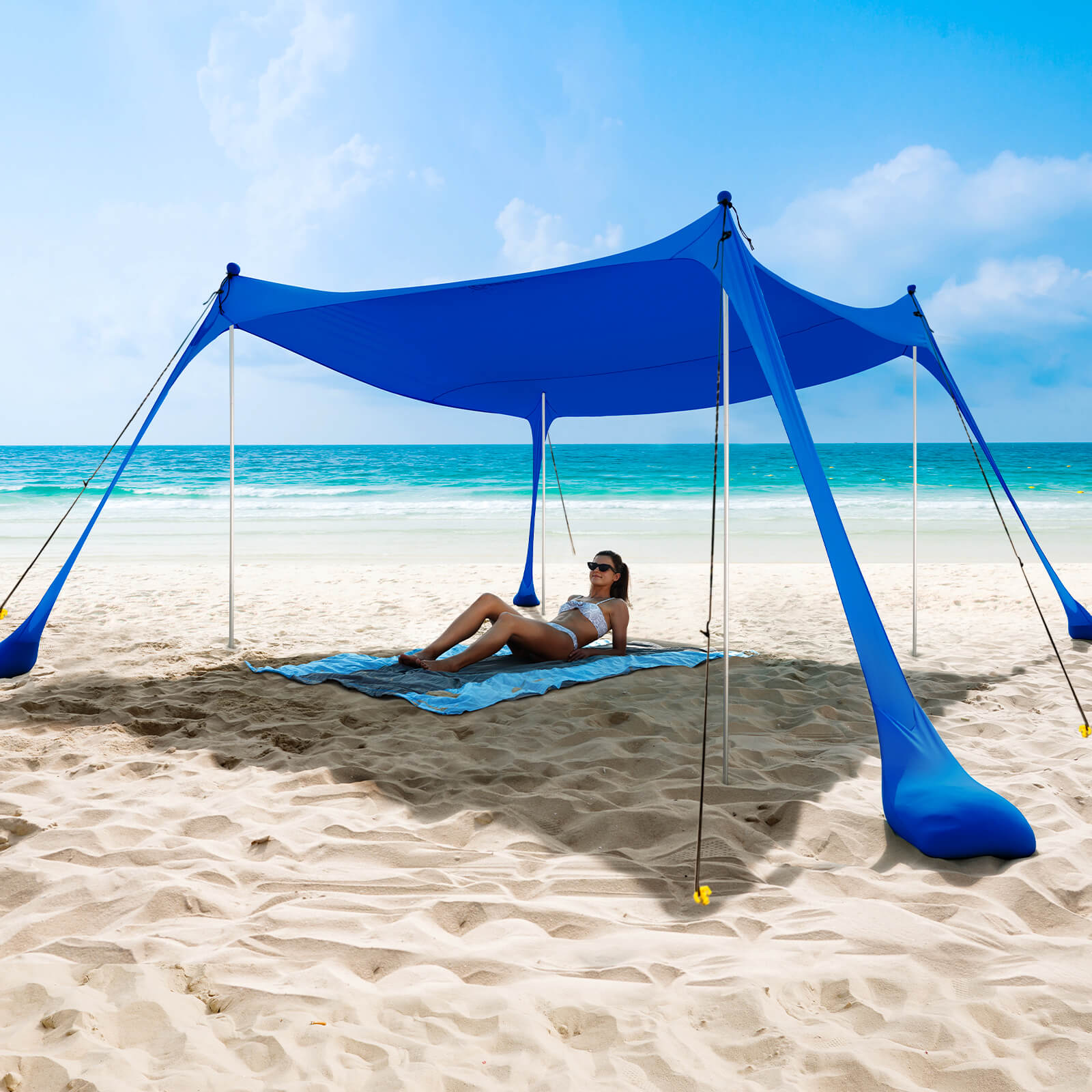 royal beach tent COMMOUDS Beach Tent Canopy with 4 Aluminum Poles UPF54+ Pop Up Beach Sun Shade Portable Beach Sun Shelter Easy Set Up for Beach