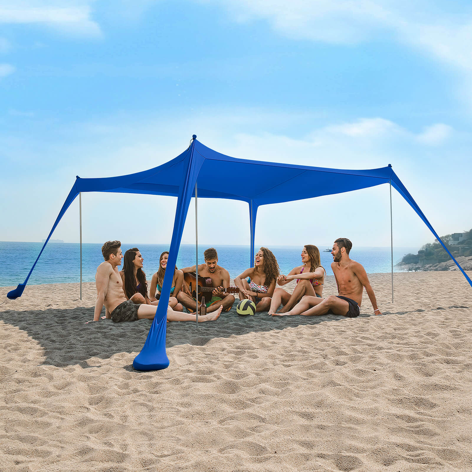 royal beach tent COMMOUDS Beach Tent Canopy with 4 Aluminum Poles UPF54+ Pop Up Beach Sun Shade Portable Beach Sun Shelter Easy Set Up for Beach
