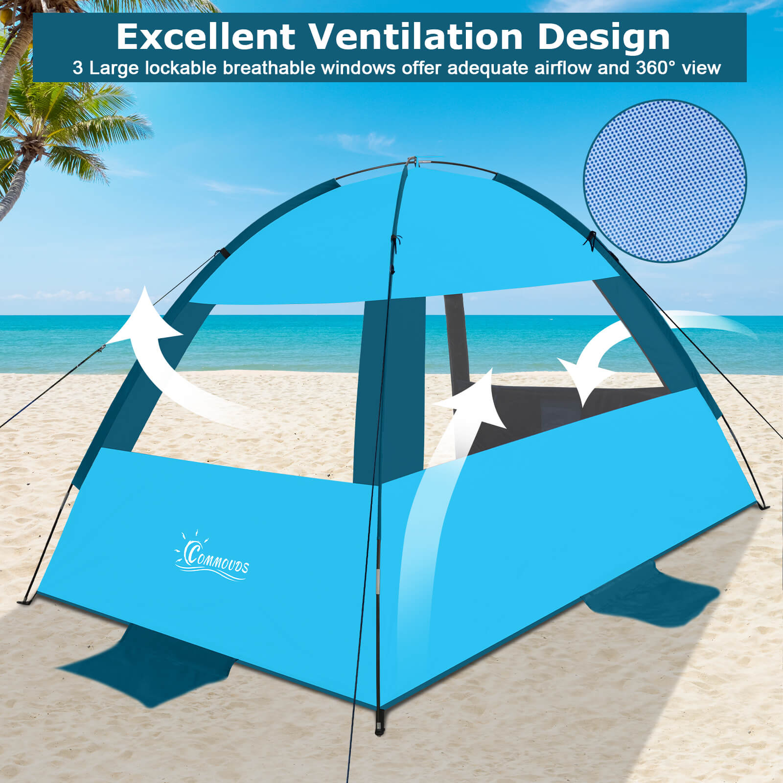 Commouds Portable UPF 100+Beach Tent with Dark Shelter Technology [Sky Blue]