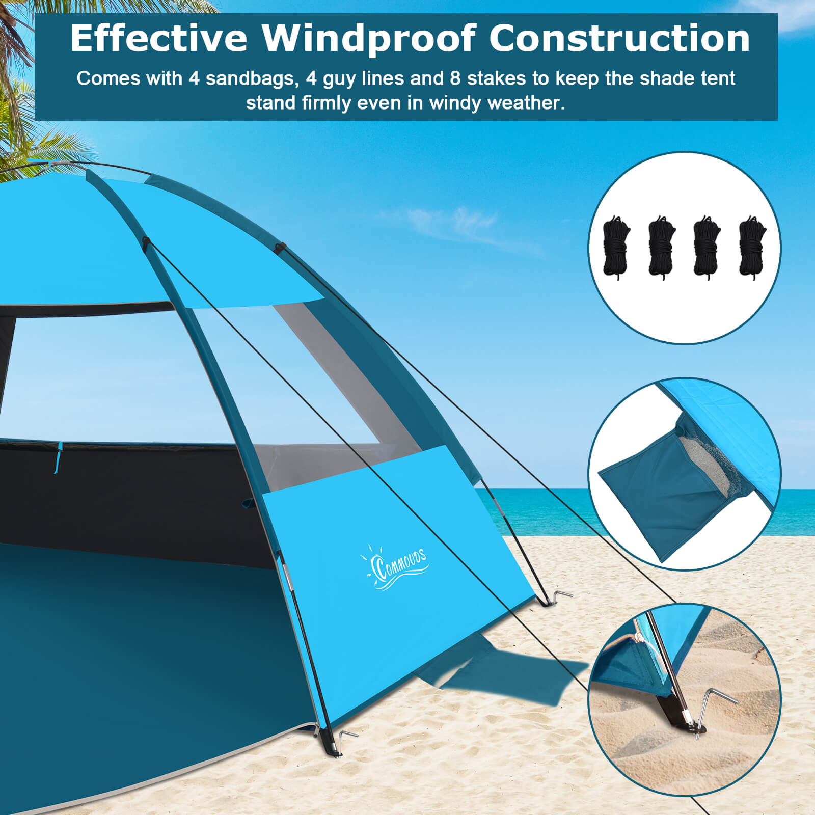 beach shelter tent Commouds Portable UPF 100+Beach Tent with Dark Shelter Technology [Sky