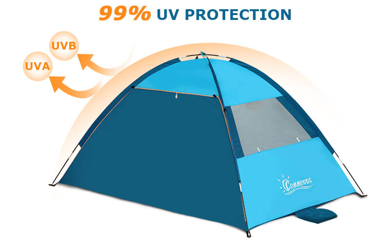 sun blocking tent Commouds Portable UPF 100+Beach Tent with Dark Shelter Technology [Sky