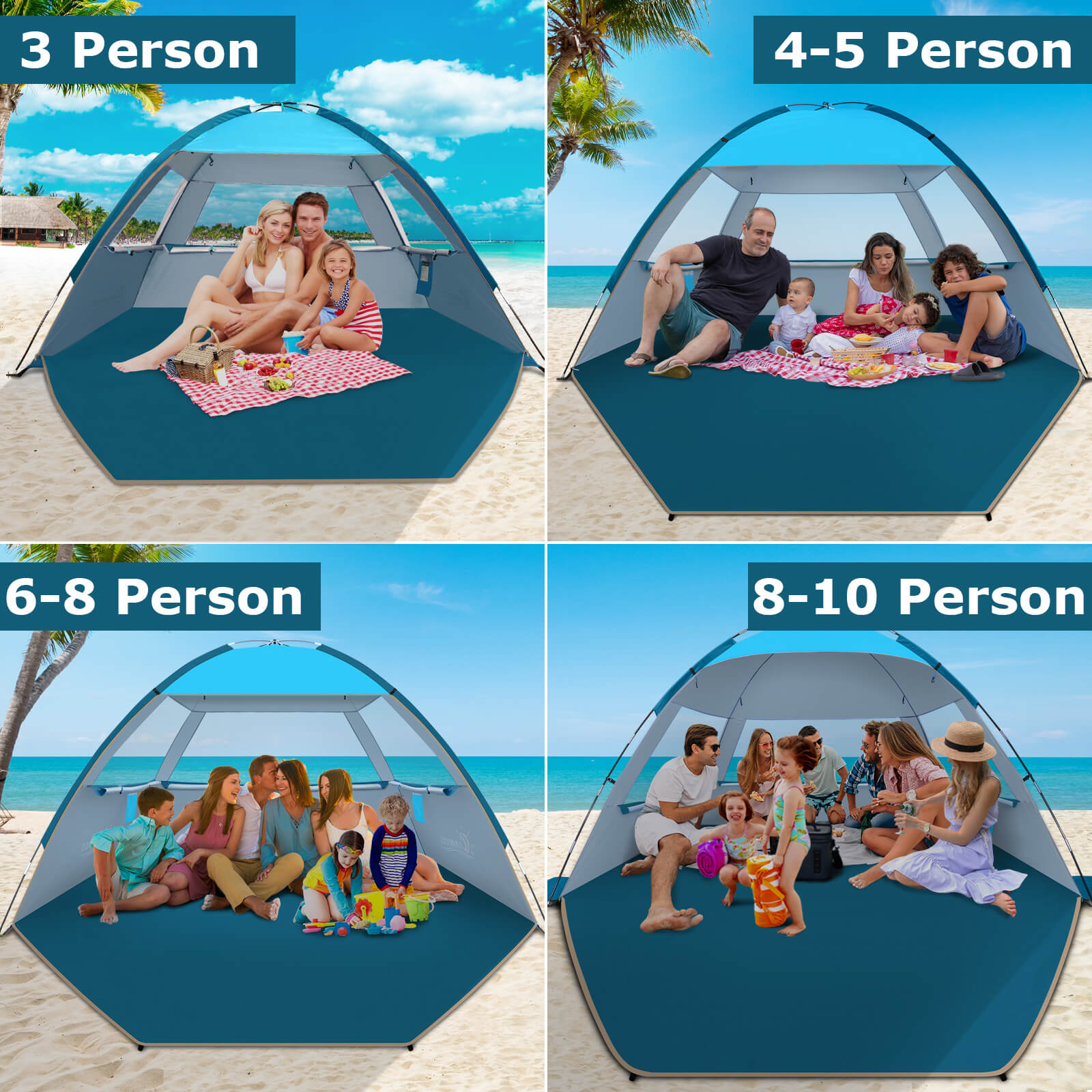 COMMOUDS Beach Tent Sun Shelter - UPF 50+ Portable Sun Shade For 3-4 People