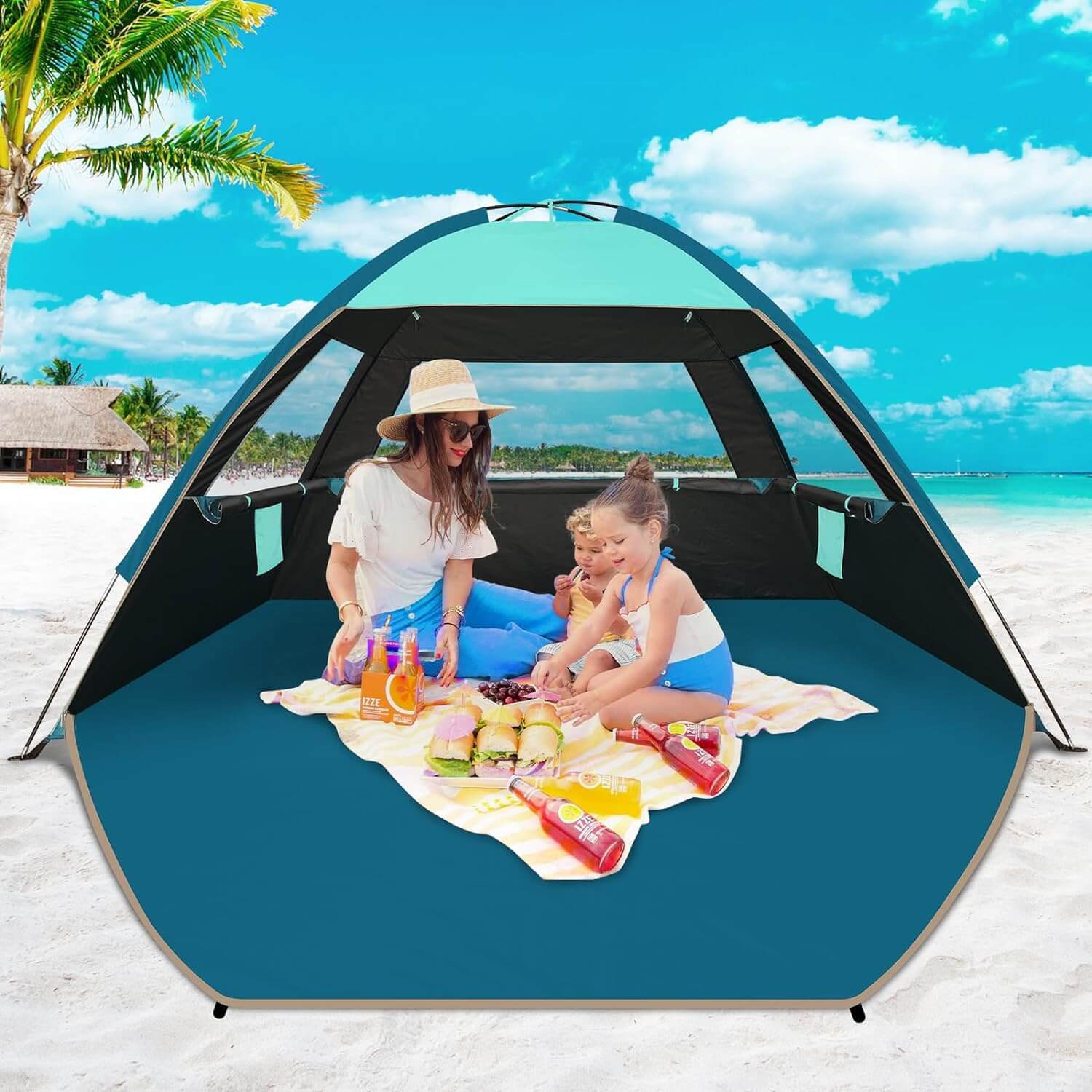 Commouds Portable UPF 100+ Beach Tent with Dark Shelter Technology [Turquoise]