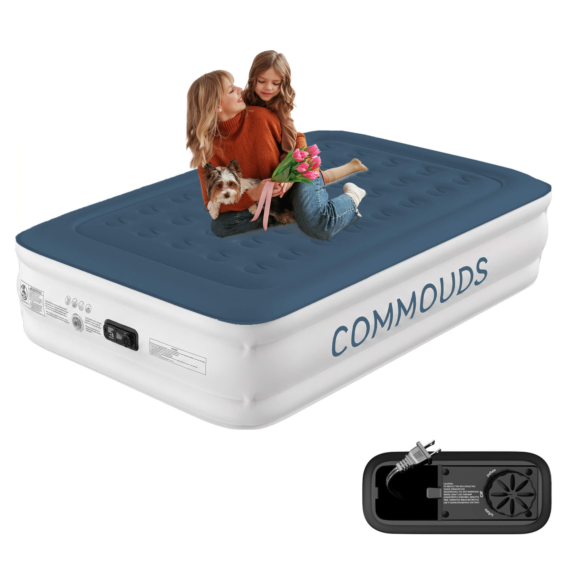 COMMOUDS Air Mattress with Built-in Pump, Raised Inflatable Bed with Waterproof Flocked Top for Guests, Camping & Travel