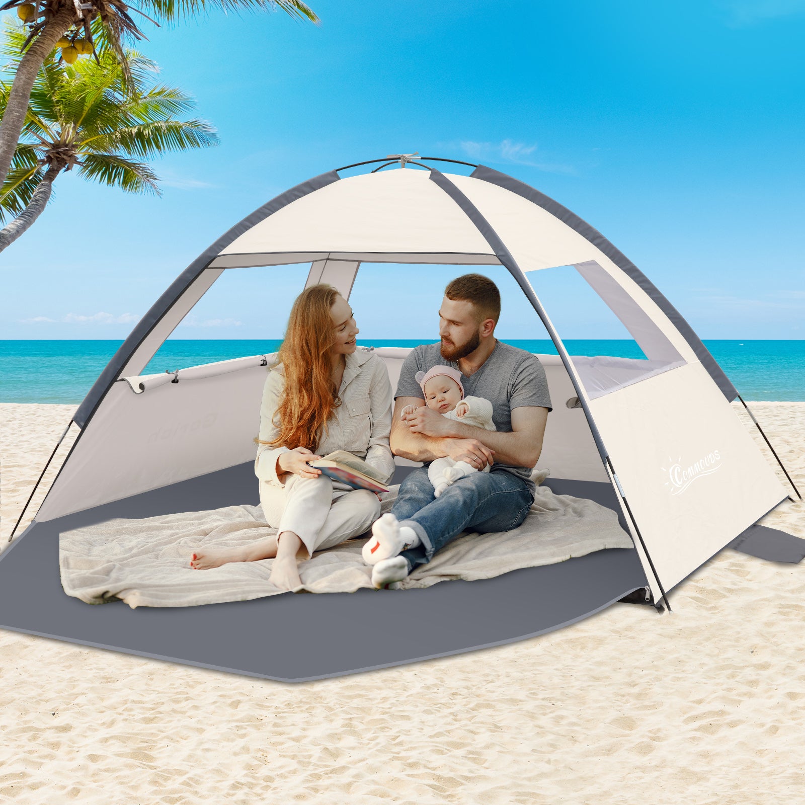 Commouds Portable UPF 50+ Beach Tent [Creamy Gray]