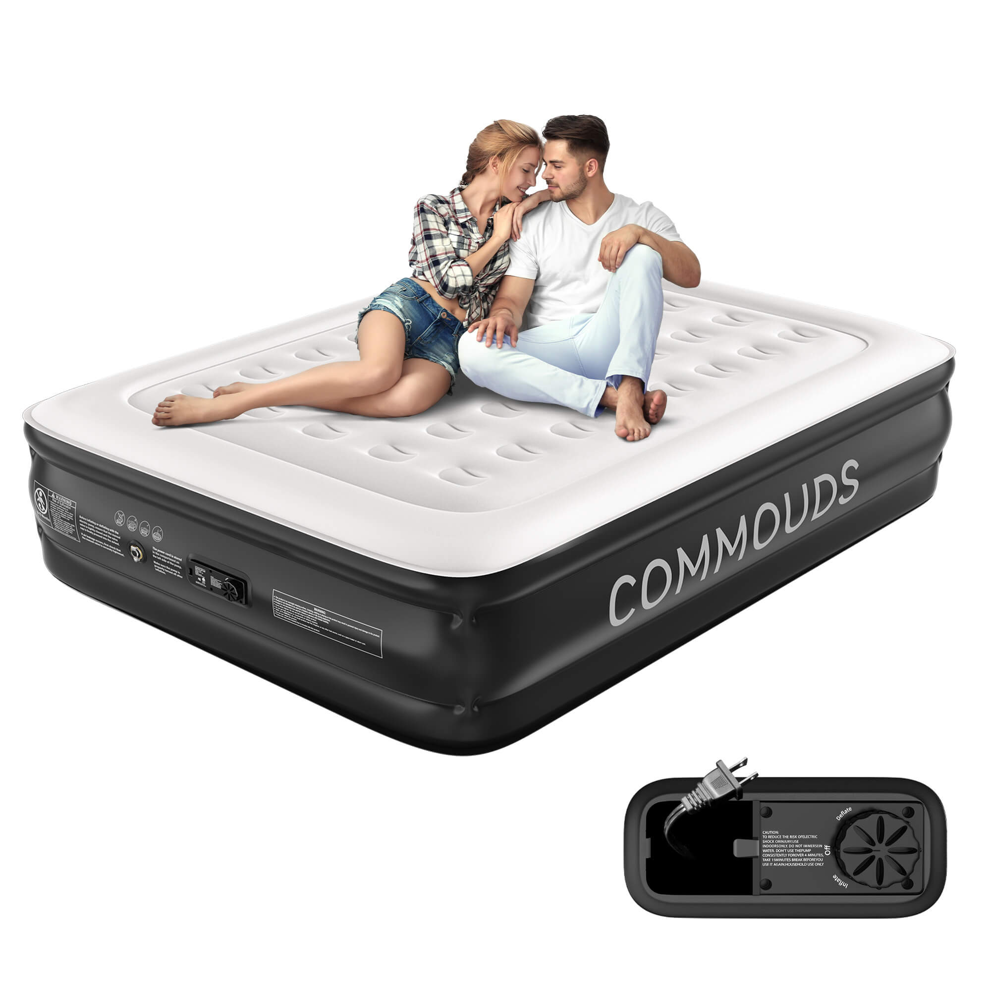 COMMOUDS Air Mattress with Built-in Pump, Raised Inflatable Bed with Waterproof Flocked Top for Guests, Camping & Travel