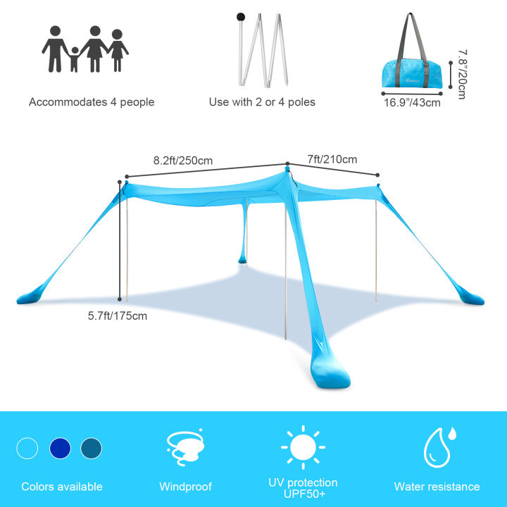 COMMOUDS Beach Tent Canopy with Sandbag & 4 Poles UPF50+ Portable Beach Sunshade