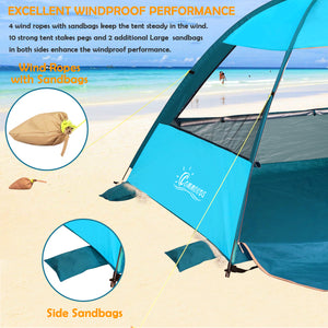 Extra Large Pop Up Beach Tent for 4 Person, Automatic Beach Shelter for Family