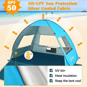 Large Pop Up Beach Tent for 3-4 Person, Anti-UV Beach Shelter