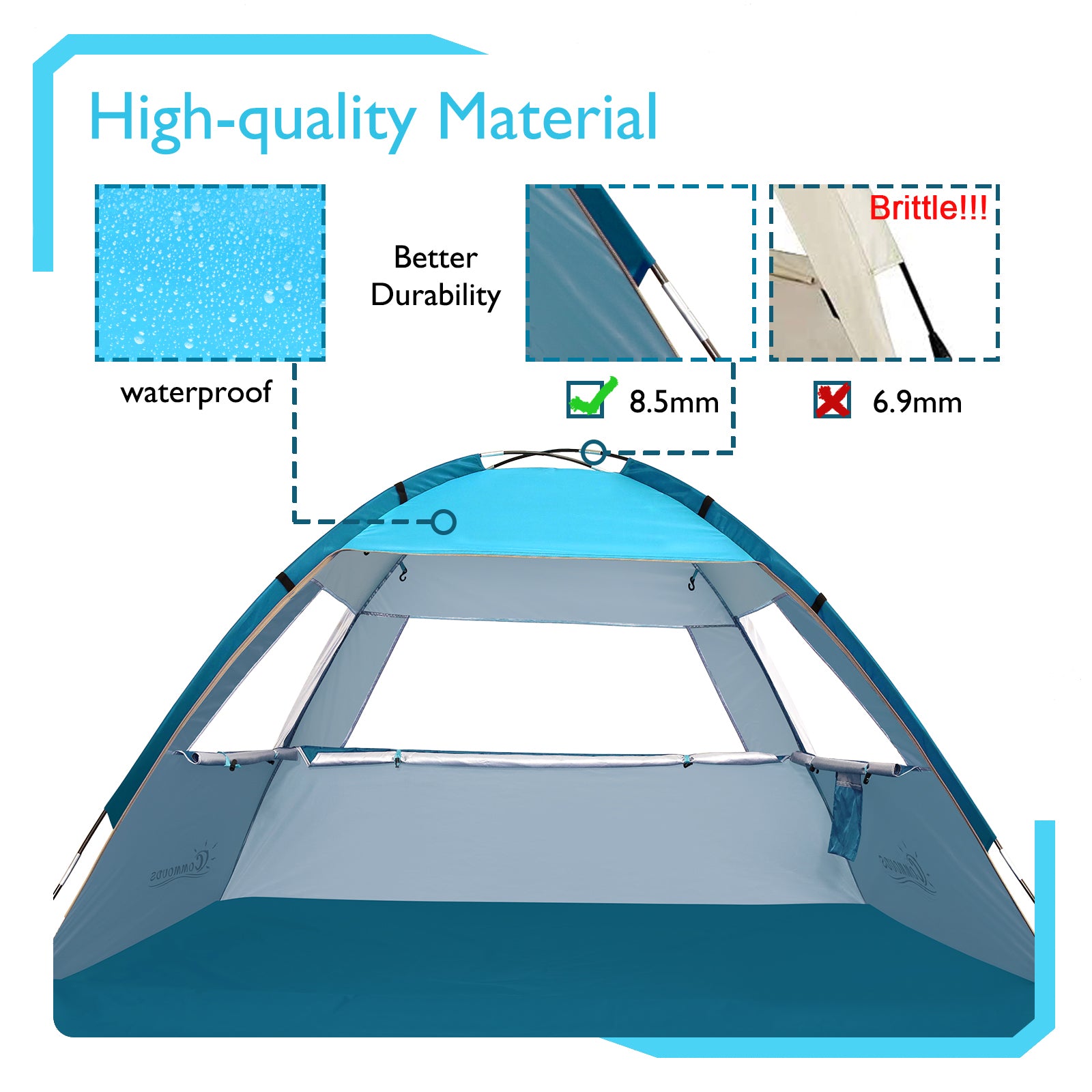 COMMOUDS Beach Tent Canopy for 6-8 People With Sandbag & 4 Poles UPF50 -  Commouds